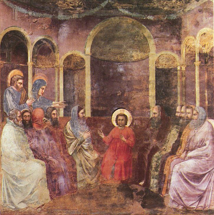 Giotto di Bondone (1266-1337), Der zw�lfj�hrige Christus im Tempel (1304-06), Fresco, 200 x 185 cm, Cappella Scrovegni (Arena Chapel), Padua