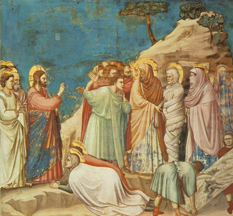 Giotto di Bondone (1266-1337), Die Auferweckung des Lazarus (1304-06), Fresco, 200 x 185 cm, Cappella Scrovegni (Arena Chapel), Padua